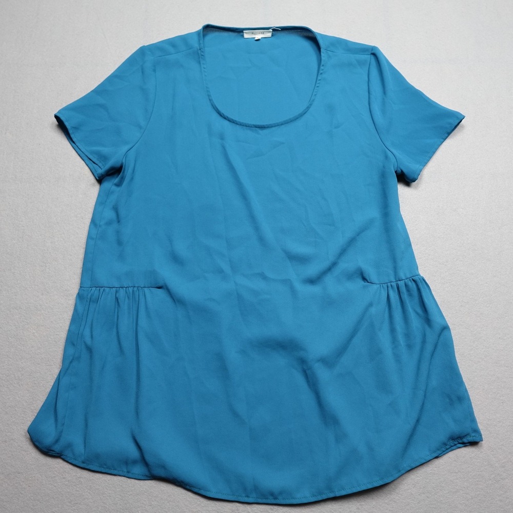 PLEIONE Tunic Top Womens S Blue Ruffle Scoop Neck Lightweight Blouse